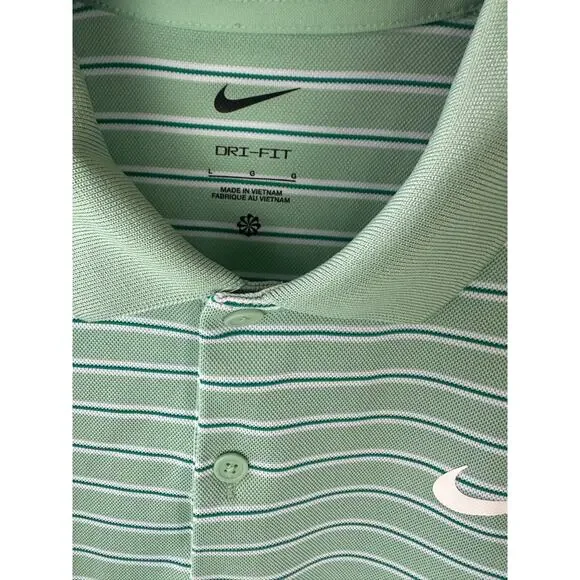2 Nike Dri-Fit Men's Golf Polo Shirts Size Large Victory Stripe Green Blue Top - Picture 5 of 16